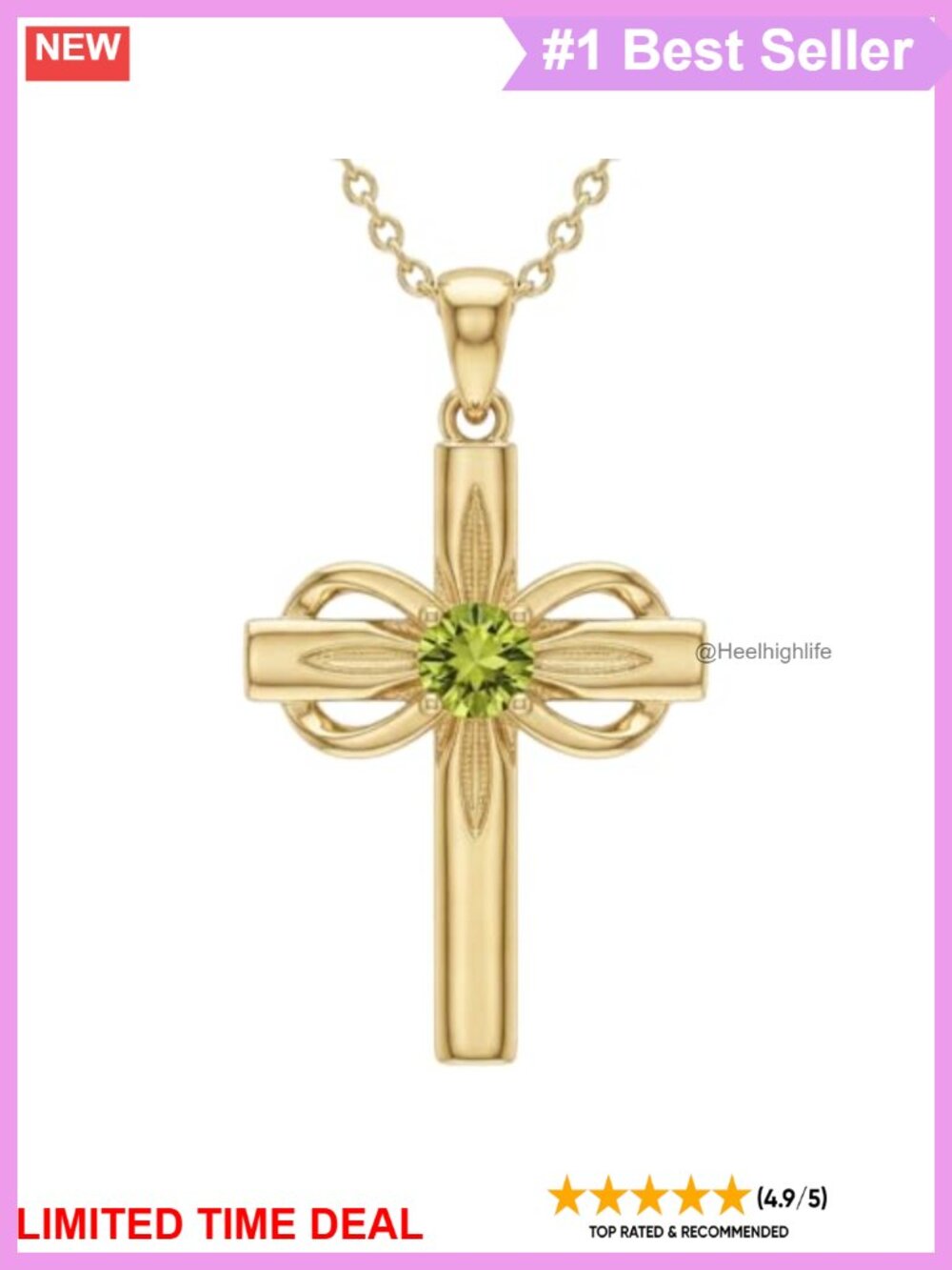 14K Gold Plated Cross Necklace 6mm Birthstone Pendant Women